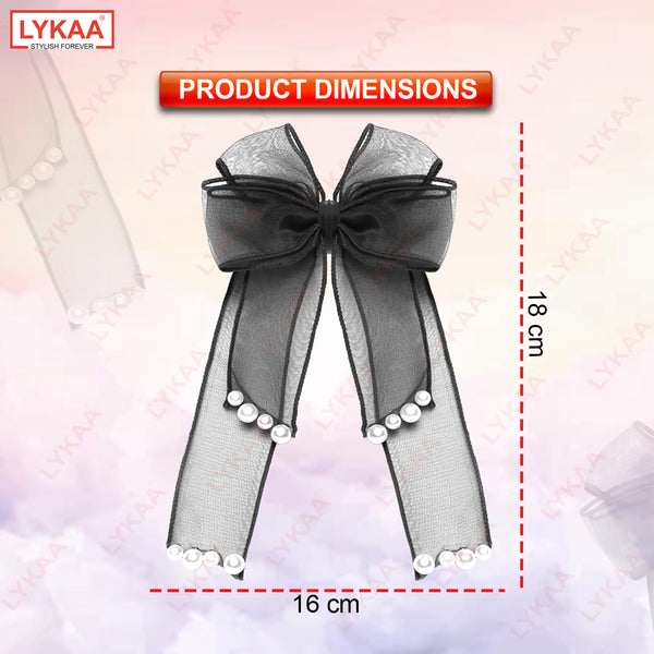 LAYERED RIBBON HAIR BOW WITH PEARLS -BARRETTE CLIP