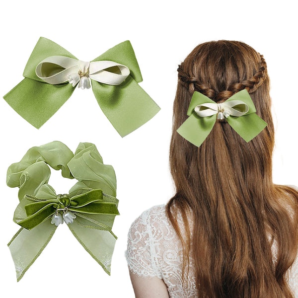 OLIVE GREEN BOW + SCRUNCHIES