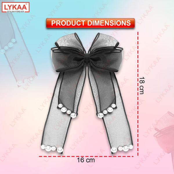 LAYERED RIBBON HAIR BOW WITH PEARLS -BARRETTE CLIP  (SET OF 2)