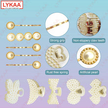 GOLDEN HAIR PIN WITH PEARLS (SET OF 5)+ WHITE PEARL SMALL CLUTCHER- MULTIDESIGN (SET OF 5)