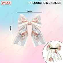 FLORAL EMBROIDERED WHITE LACE BOW- BARRETTE CLIP