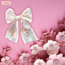 FLORAL EMBROIDERED WHITE LACE BOW- BARRETTE CLIP