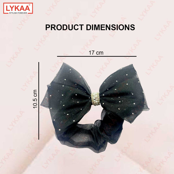 EMBELLISHED SHIMMER BOW WITH RUBBER BAND - BLACK AND OFF WHITE(SET OF 2)"