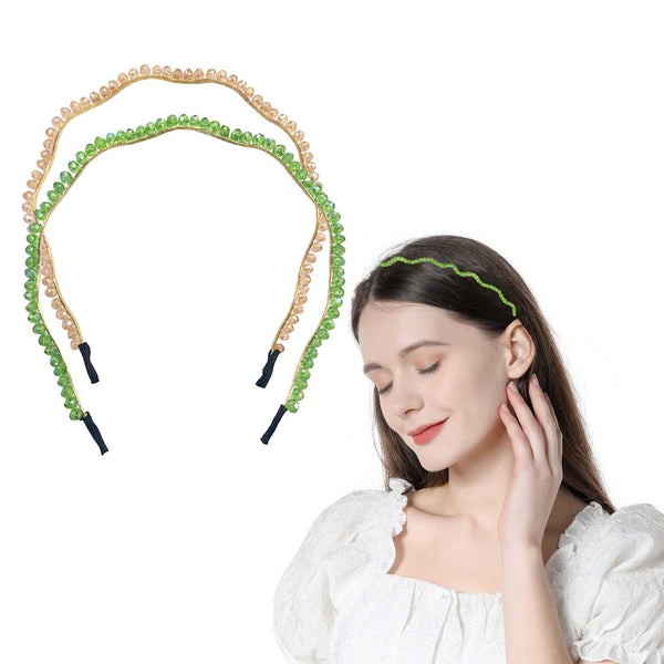 CRYSTAL EMBELLISHED ZIG ZAG HAIR BAND (SET OF 2)