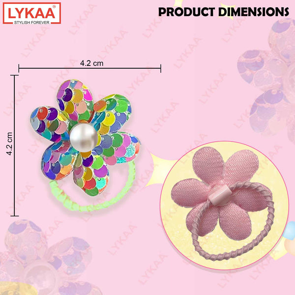 PEARL EMBELLISHED FLORAL RUBBER BANDS- MULTICOLOUR (SET OF 3 PAIRS)