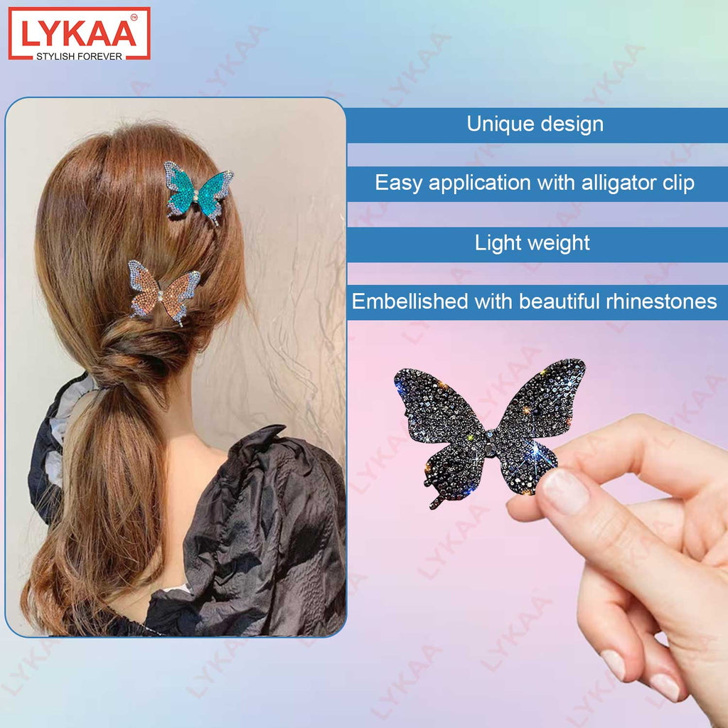 SWAROSKY EMBELLISHED BUTTERFLY PARTY WEAR CLIP MULTICOLOUR (SET OF 3)