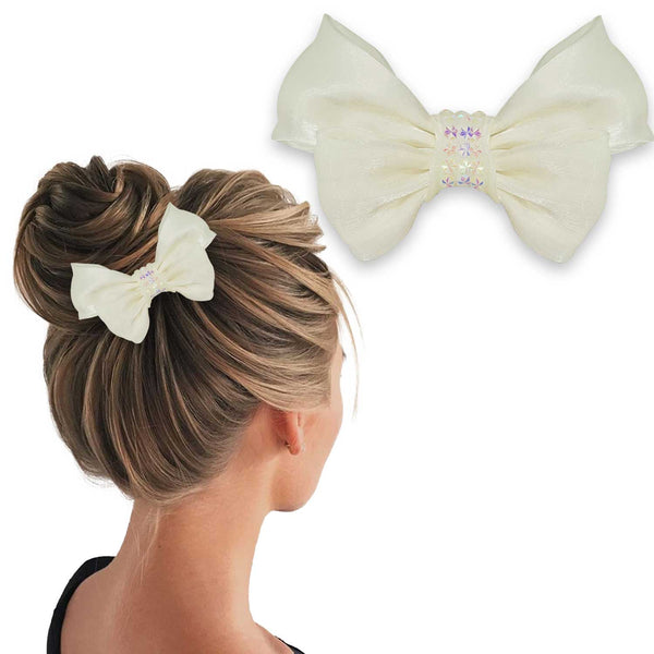 EMBELLISHED SATIN BROTCH BOW- BARRETTE CLIP