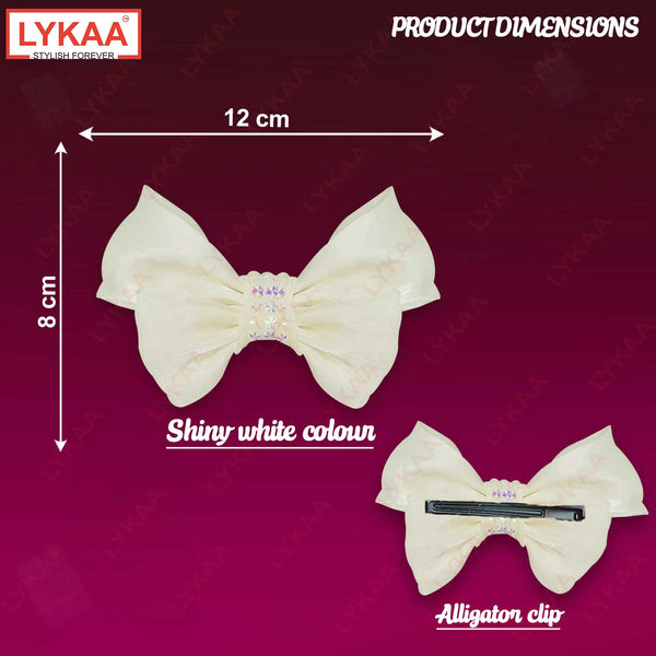 EMBELLISHED SATIN BROTCH BOW- BARRETTE CLIP